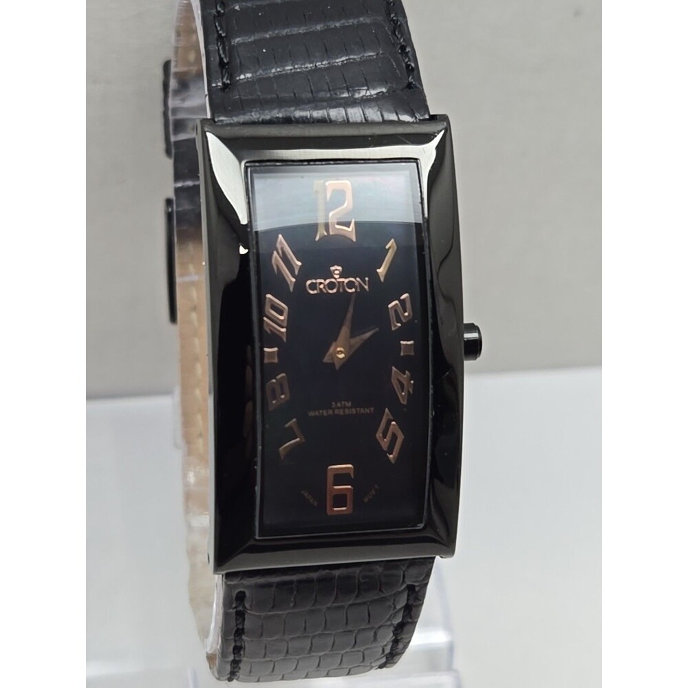 Womens Croton Aristocrat Deco Curve 23mm Black MOP Dial Lizard Watch New Battery - Picture 4 of 13